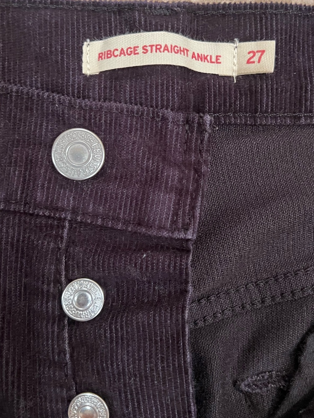 Levi's Women's Ribcage Straight Ankle Black Corduroy Indie/Dark Academia Jean - Picture 7 of 8